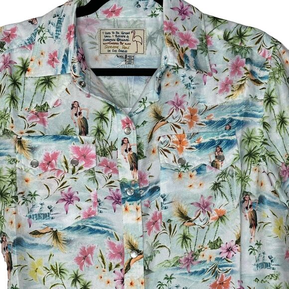 Sandrine Rose Hawaiian Pearl Snap Shirt Multicolored Women Medium NWT Made USA - Picture 5 of 9
